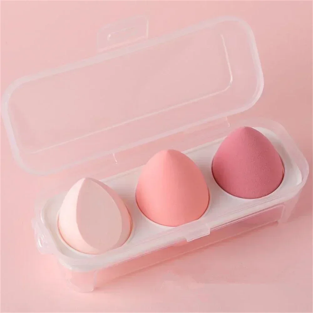 Esponja de maquillaje de 3 piezas para mujer, esponja cosmética con caja de almacenamiento, licuadora de maquillaje, base en polvo, esponja de belleza, accesorios de maquillaje, herramientas