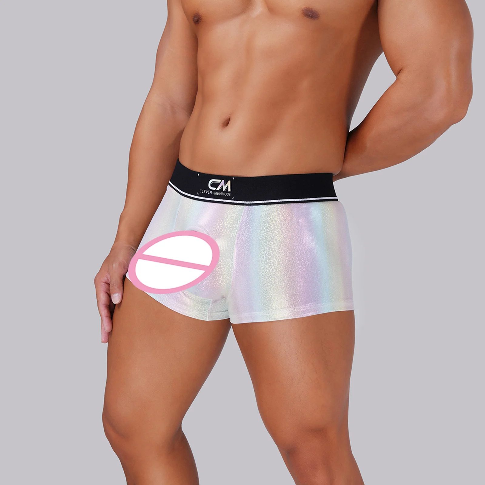

Men Sexy Erotic Boxer Shorts Metallic PU Faux Leather Front Hole Underwear Cock Ring Adult Lingerie Silicone Cockring U Pouch