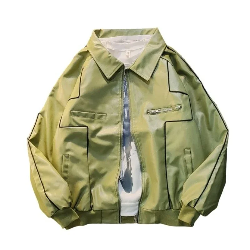 Plus Size Men's PU Leather Jacket Oversized Motorcycle Jacket with Baseball Jacket Elements Edgy Streetwear for Men​