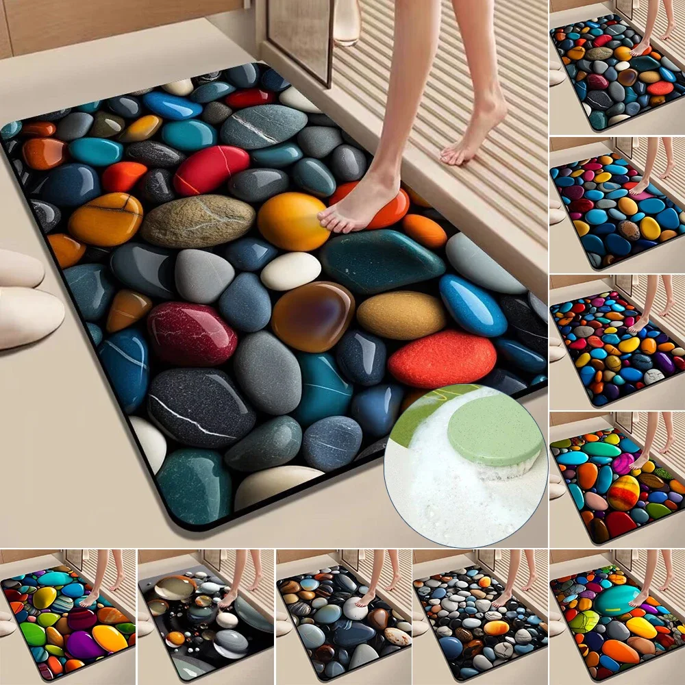 

Stone Bathroom Mats Glow Stone Pattern Floor Door Mat Water Absorbing Bathroom Rug Entrance Kitchen Quick Drying Home Bedroom
