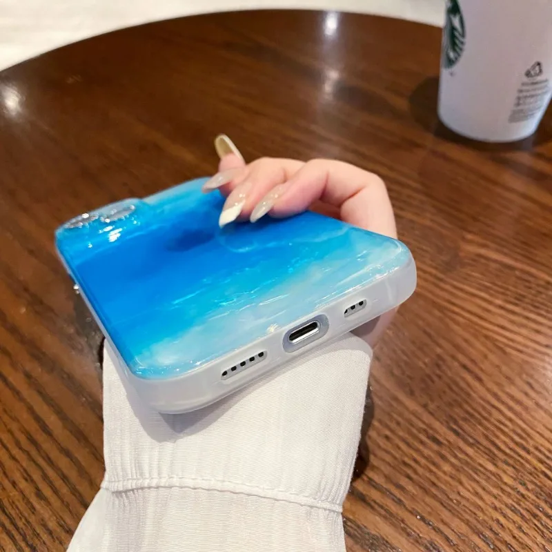 التدرج موجات الملمس بريق عدسة فيلم جراب هاتف آيفون 16 15 14 13 12 برو ماكس 15 16 زائد 11 الزلزالية الغطاء الواقي