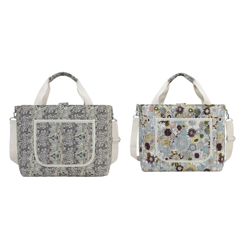 Mom Bag with Flower Pattern Large Capacity Women Diaper Bag Shoulder Bag Handbag Multiple Compartment Splashproof Bag