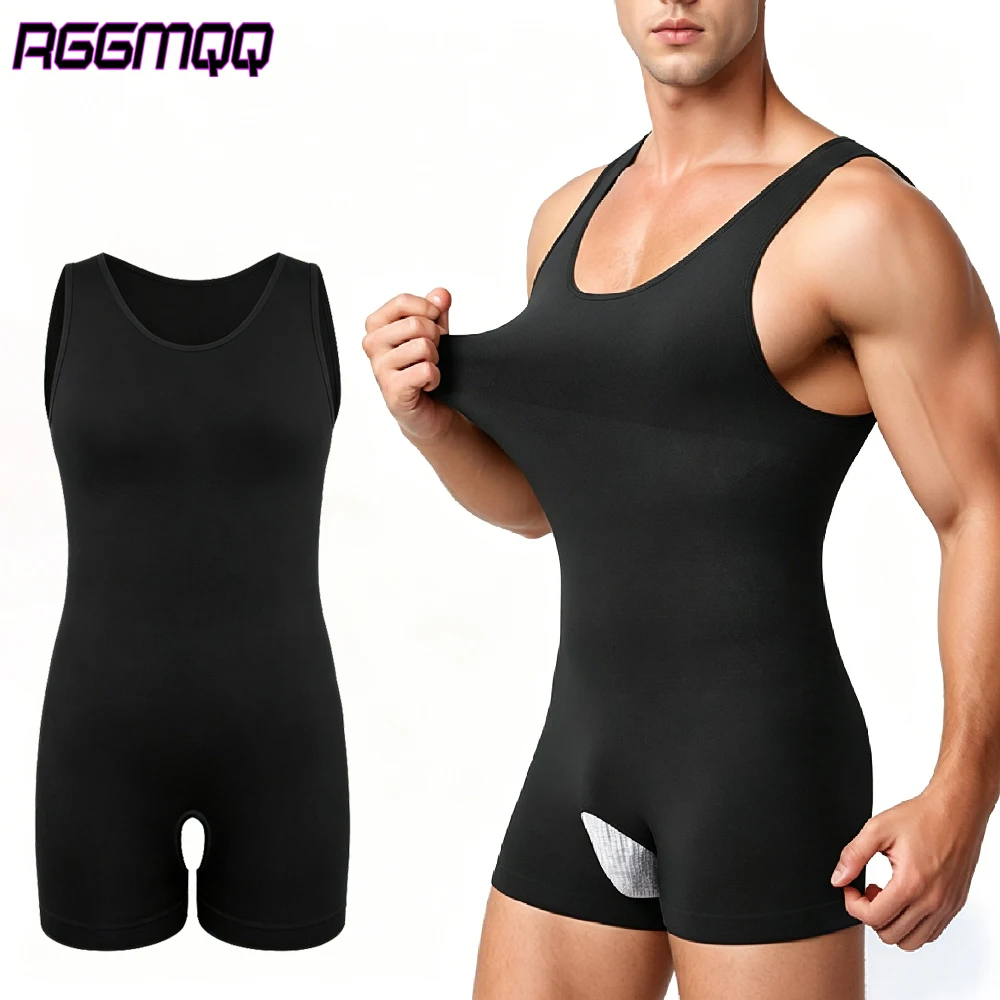 1PCS Mens Seamless Compression Bodysuit, Sleeveless Full Body Shapewear Fajas, Tummy Control Slimming Underwear for Gym Training