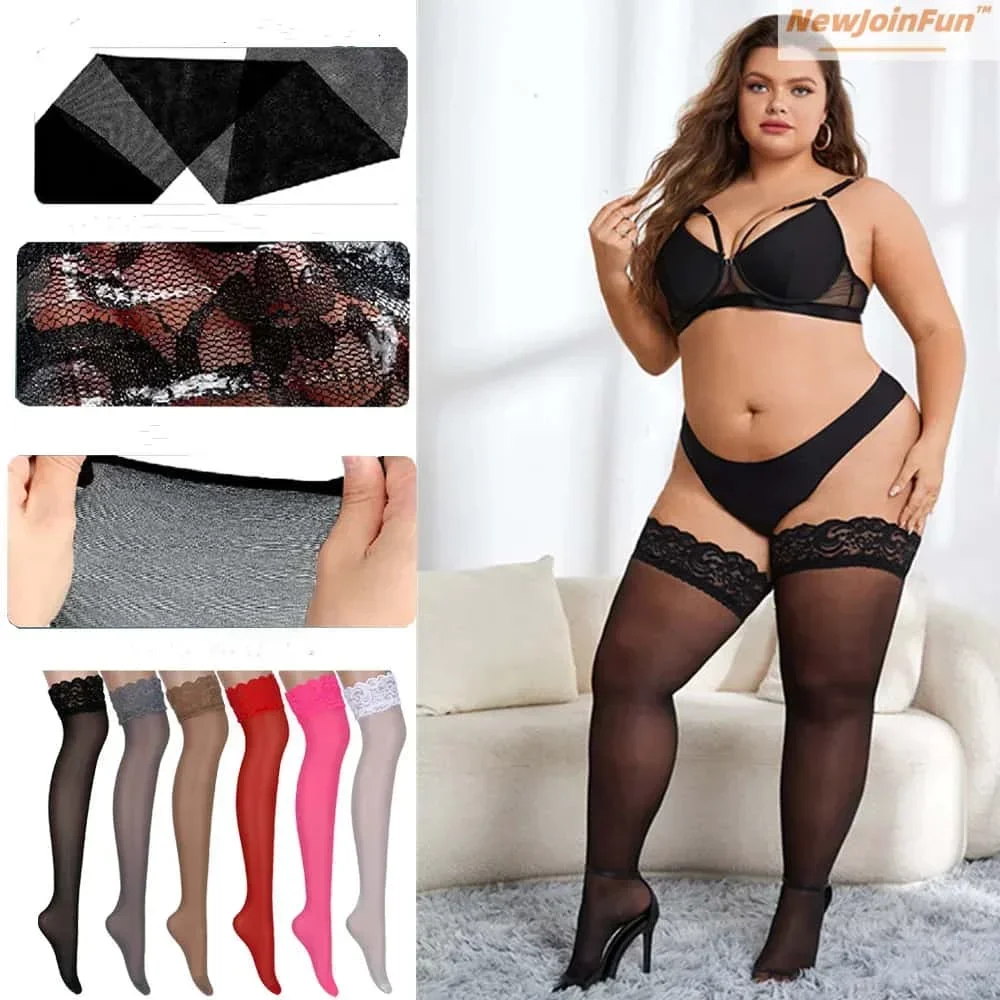 Sexy XXXL Plus Size Stocking Lace Knee Thigh High Stockings Lingerie Elastic Long Socks Clothing Underwear for Women 4XL 5xl 6xl