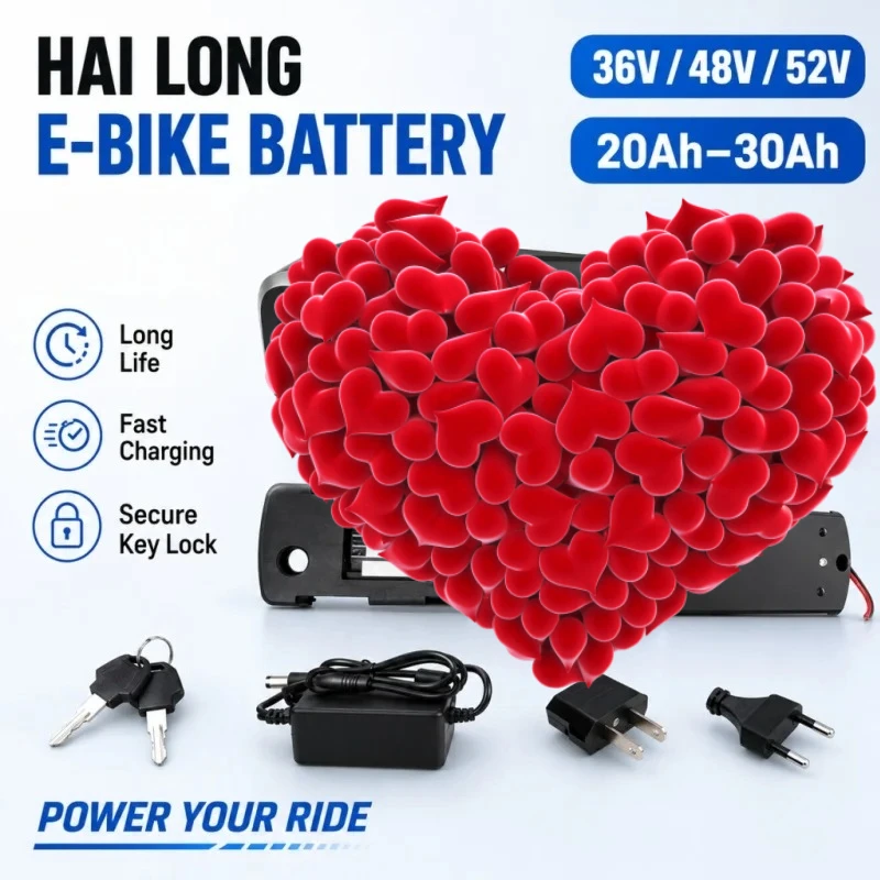 High Climbing Power Hailong E‑Bike Lithium‑Ion Battery 36V/48V/52V 20Ah‑30Ah Multiple Capacity For Modified Bicycles