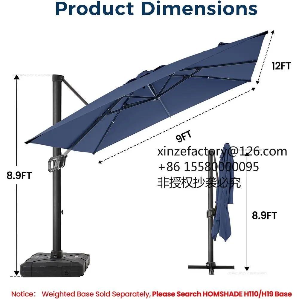 

Customizable 9x12 カンチレバーパティオパラソル 360 degree return can pay き、プール、デッキ、 large outdoor シェード（ネイビーブルー）