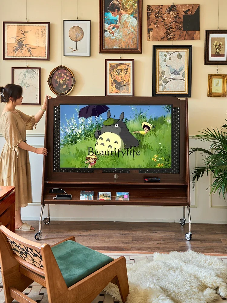 5Solid wood TV mobile bracket retro floor living room monitor TV rack cabinet