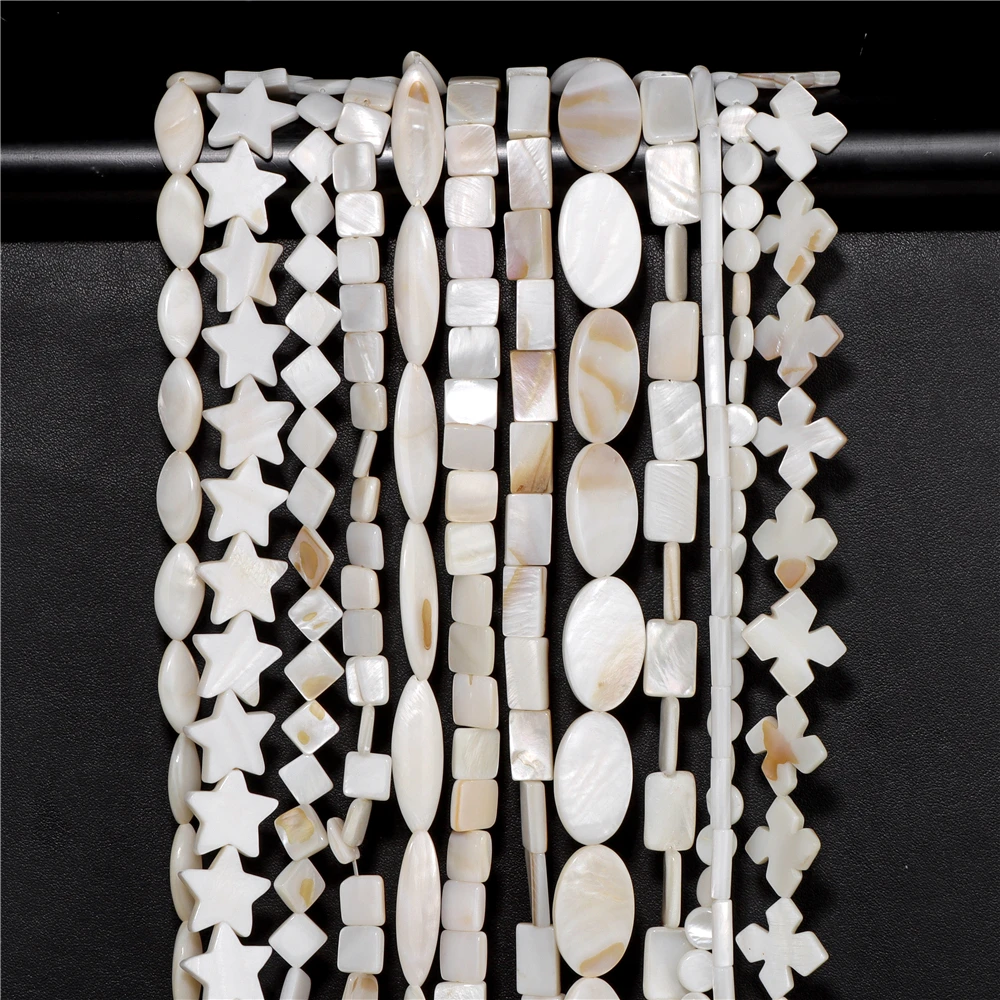 Flat Oval Shell Beads Natural Mother of Pearl Shell Oval Beads for Making Necklace Jewelry DIY Bracelet Handwork 15 Inches