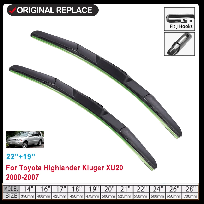 For Toyota Highlander Kluger XU20 2000-2007 Car Front Rear Wiper Blades Soft Rubber Windscreen Wipers Auto Windshield 22