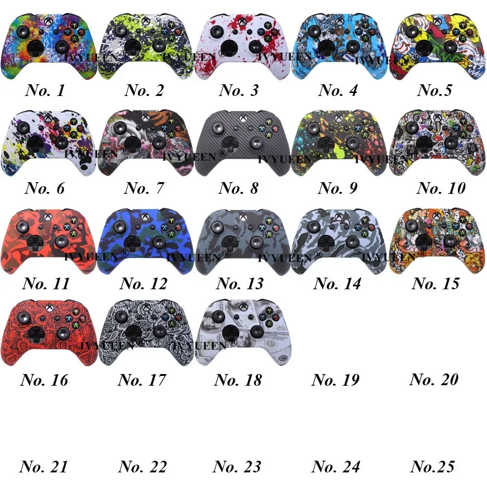 IVYUEEN for XBox One X S Controller 1708 Protective Skin Silicone Case Protector Water Transfer Printing Cover Thumb Grips