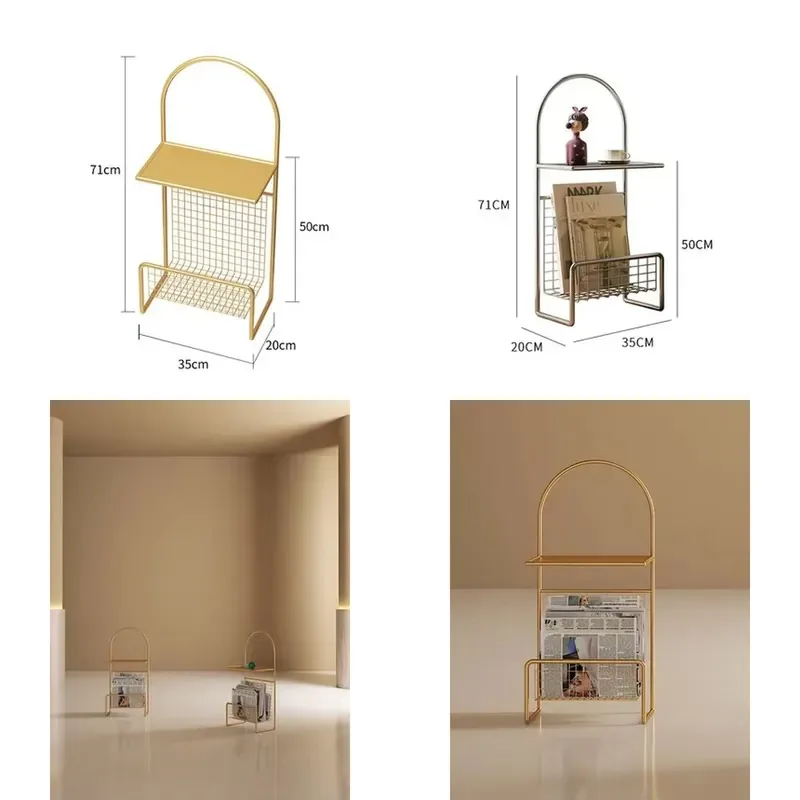 Modern Metal Frame Rectangular Side Table with Magazine Rack Coffee Table Bedside Nightstand for Living Room Bedroom Home