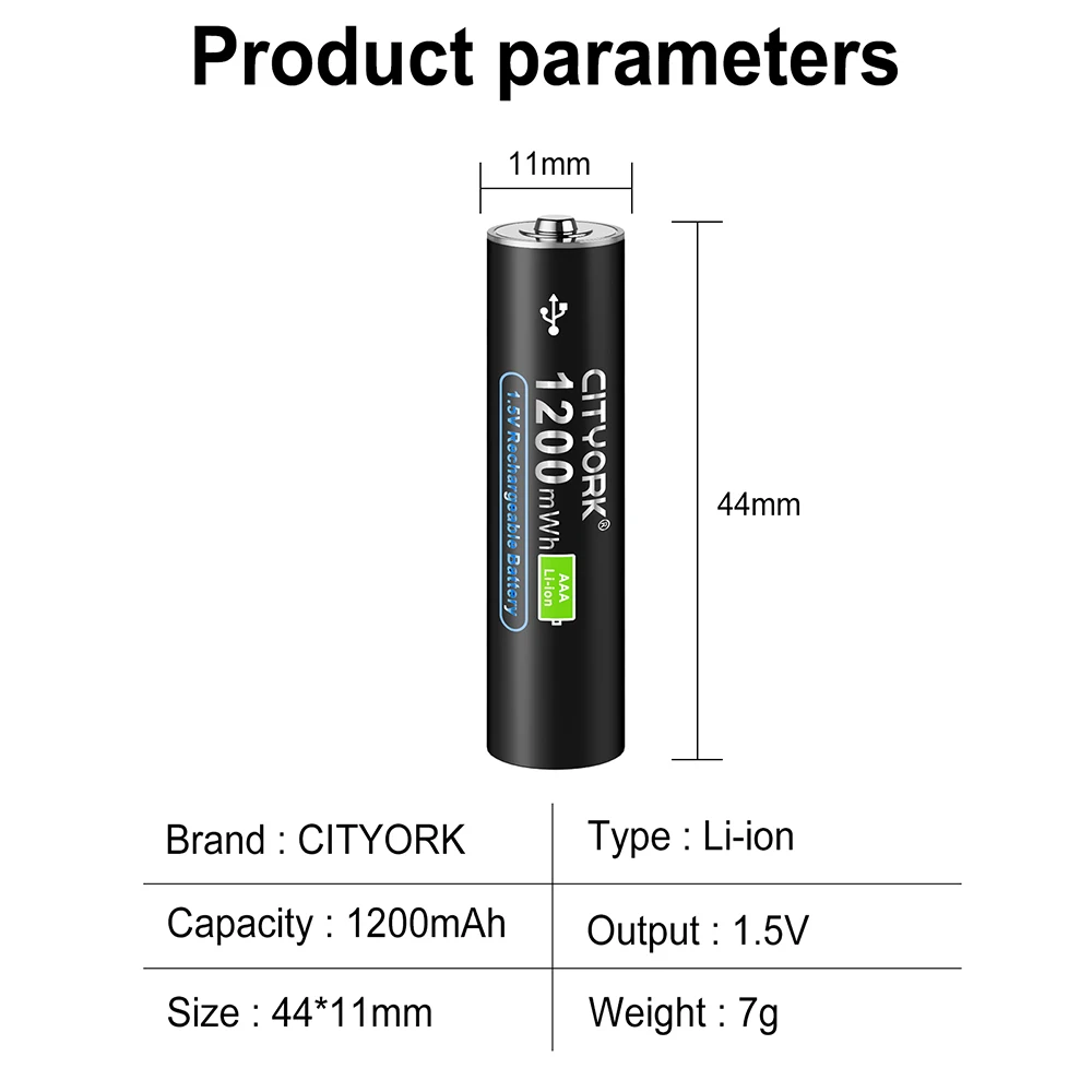 High Capacity 1.5V AAA Li-ion Rechargeable Battery 1200mAh USB Lithium Battery for Toy Keyboard Remote Control Wireless Mouse