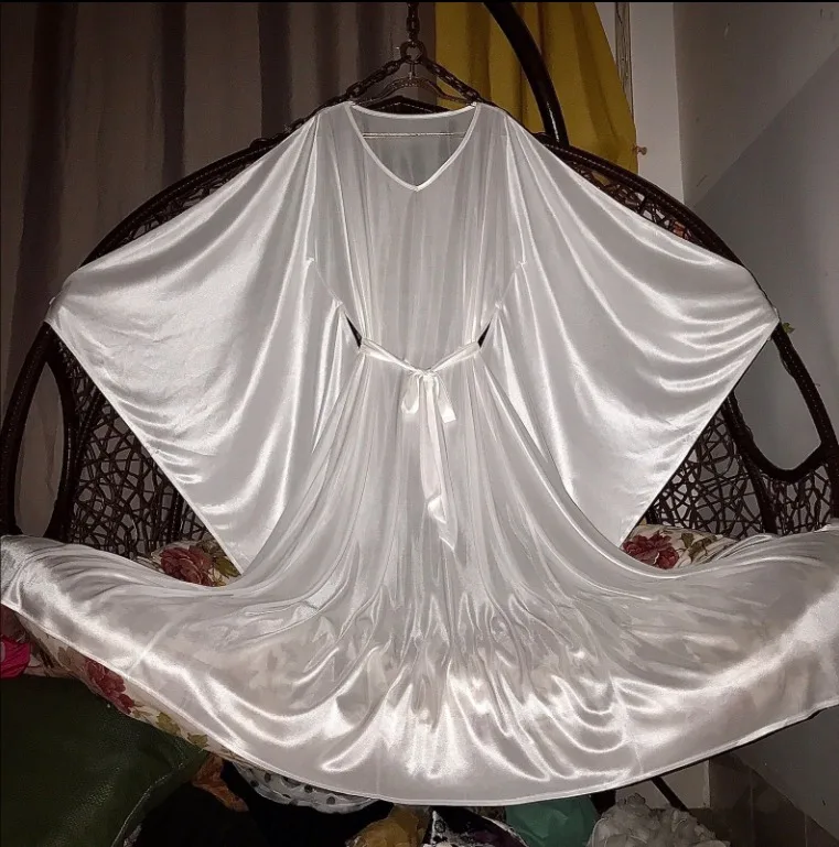 لامعة مثير المرأة الساتان فستان طويل كم طويل فستان سهرة فضفاض بالإضافة إلى حجم رداء النوم