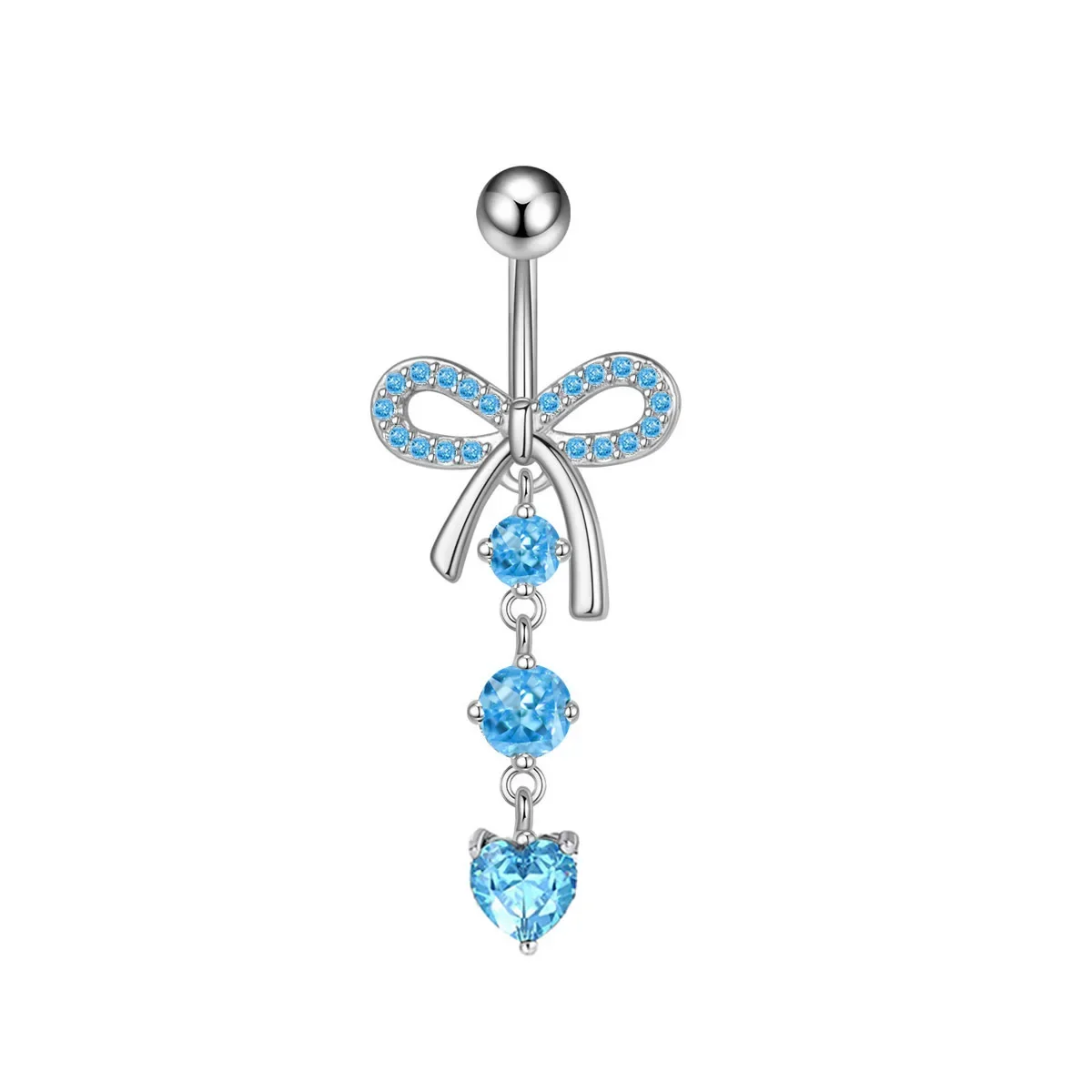 1PCS Blue Crystal Belly Button Rings Stainless Steel Heart Navel Piercing Barbell For Women Butterfly Belly Ring Beach Jewelry