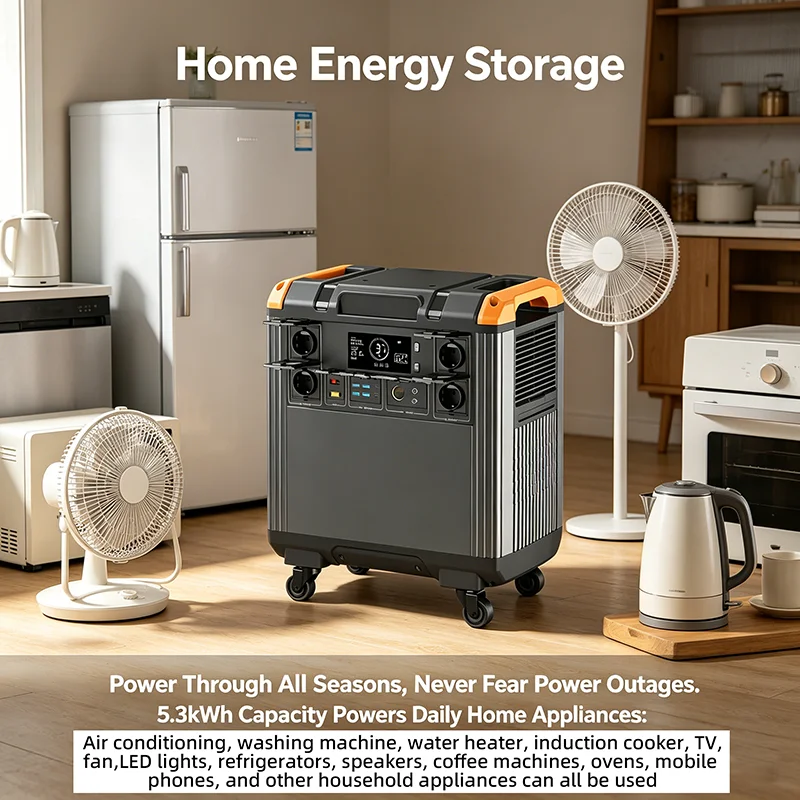 Portable Power Station 3000W/5376Wh Large Capacity Solar Generator with Cart Fast Charging Emergency Power for Backup