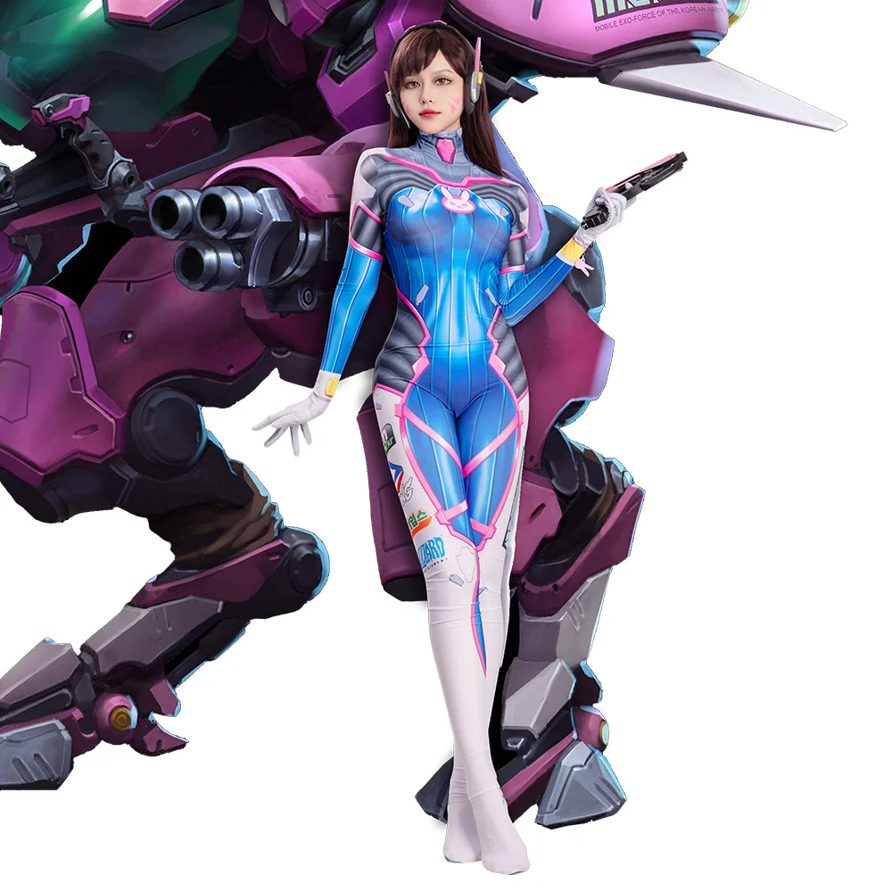 Overwatch OW D.Va DVa Hana Song Zentai Jumpsuit Cosplay Kostuum