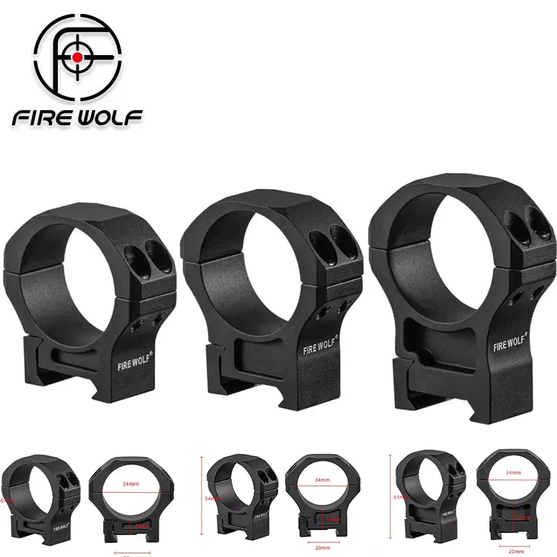 FIRE WOLF - Juego de 2 Anillas de Montaje para Visores de Rifles de Caza, para Tubos de 34 mm de Diámetro, Montaje Óptico para