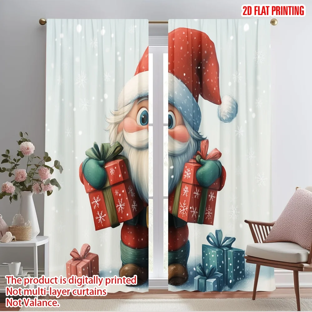 2pcs,2D plane printing Pattern Curtains Cute Santa Claus Presents Snow (3) Polyester Fabric (without rod) Decorations Inside Use