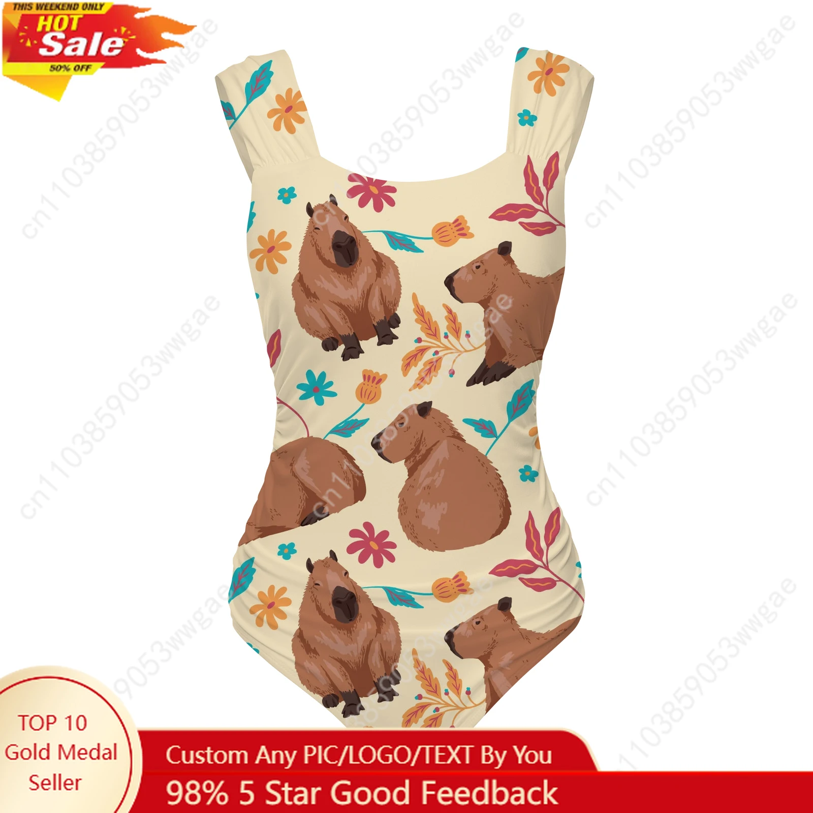 

Capybara One Piece Swimsuit Wide Strap Women Bathing Suit Personalized Swimwear Beach Sexy Bikini Cartoon Customized Beachwear