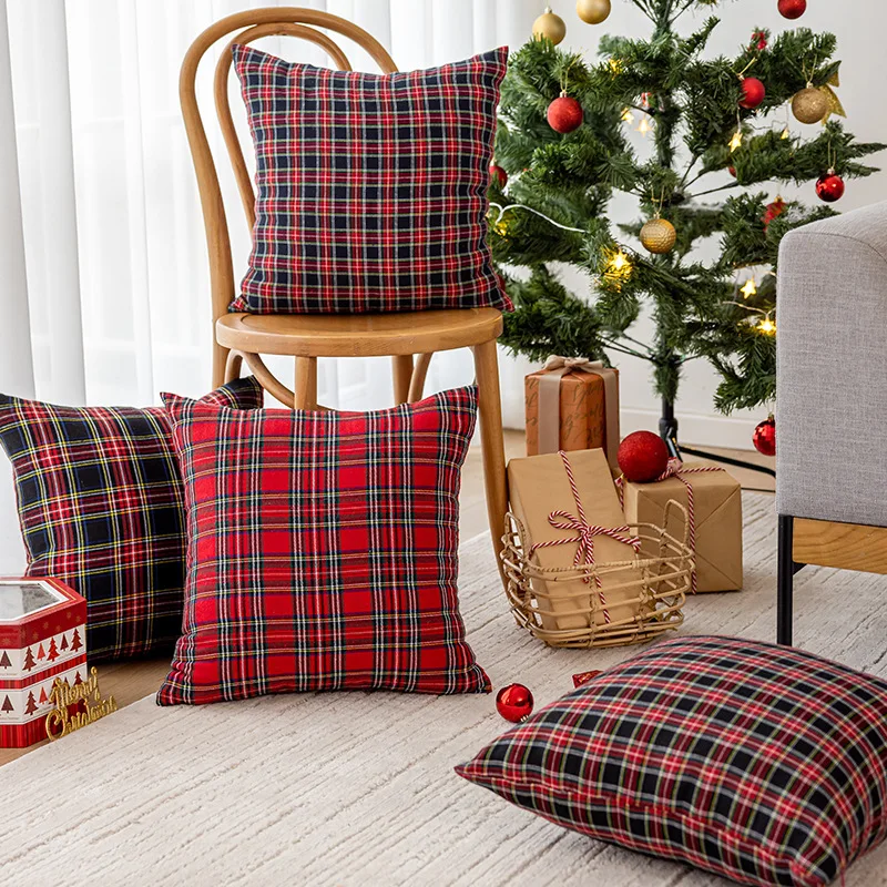 30x50/45x45/50x50cm Red Plaid Throw Pillow Cover Living Room Sofa Decoration Cushion Cover Christmas Car Pillowcase Home Decor