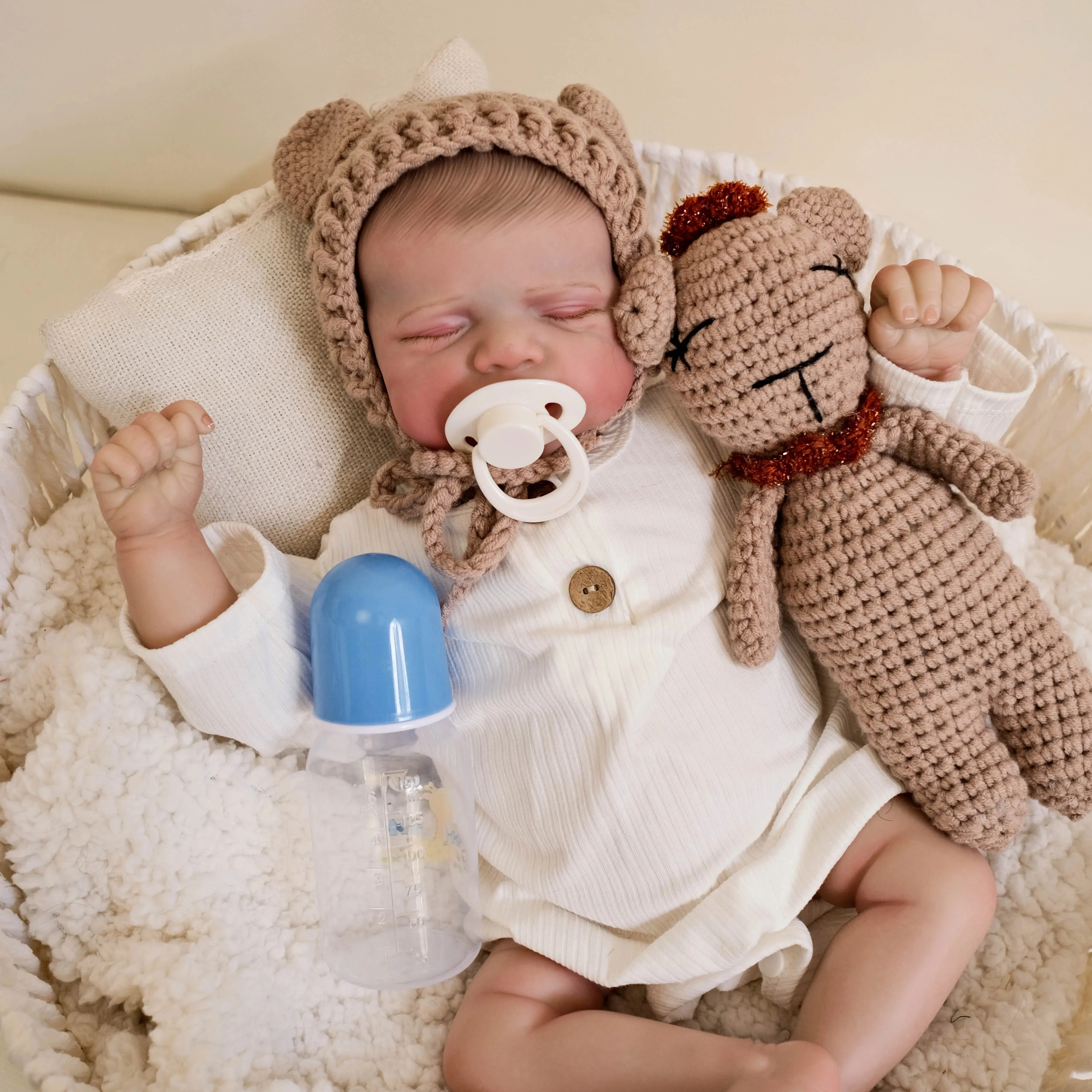 19inch Pascale Soft Cloth Body Sleeping Reborn Baby Doll with 3D Skin Multiple Layers Painting Visible Veins Hand Painted Hair