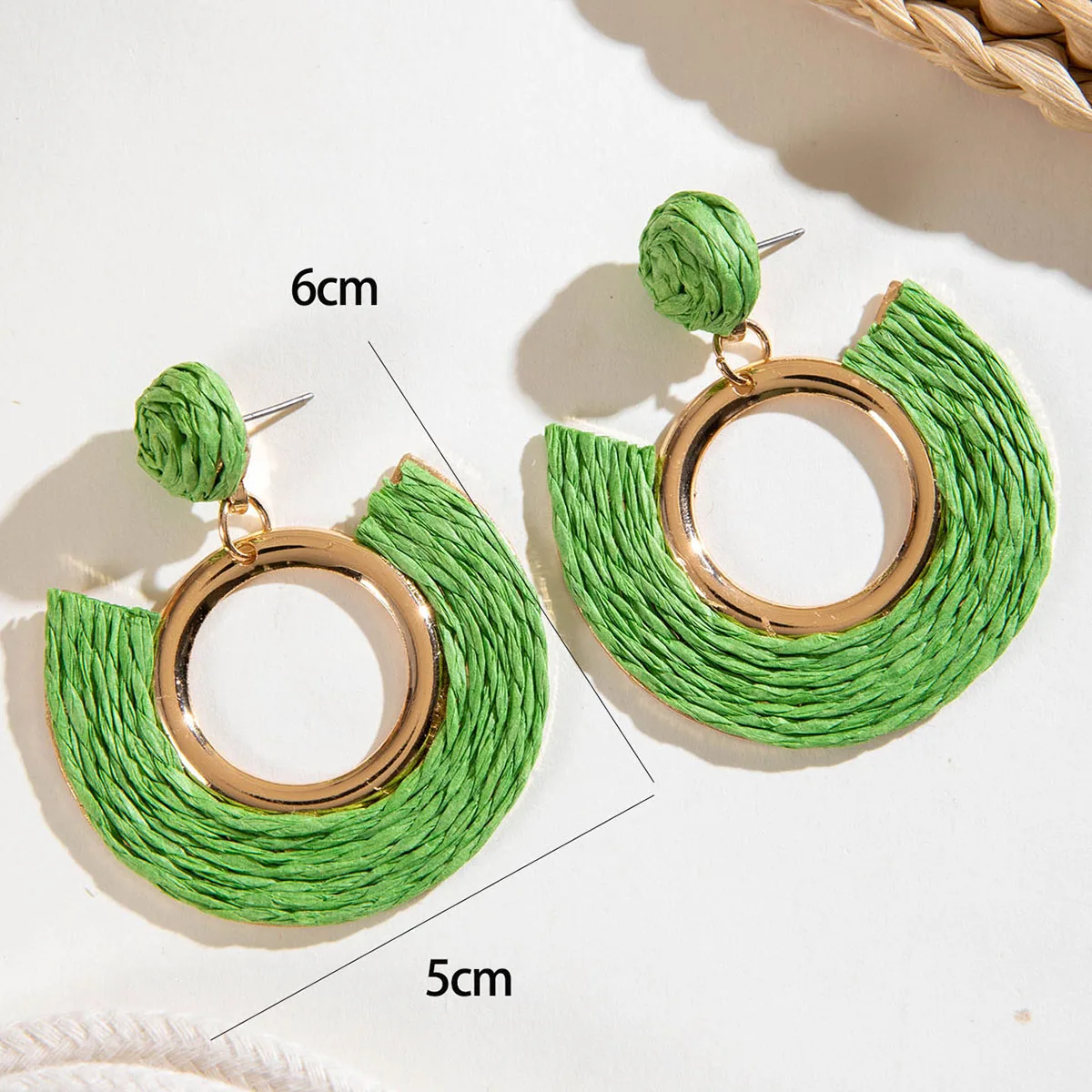 Tocona Retro Green Lafite Grass Earrings Geometric Hollow Pendant for Women's Daily Vacation Exquisite Jewelry Accessories