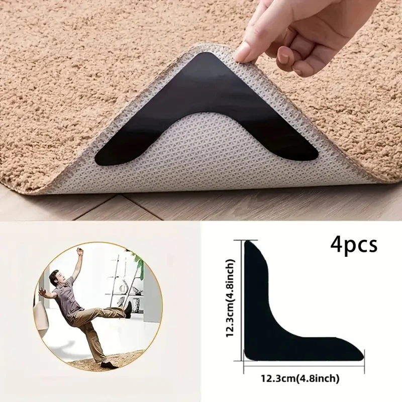 4PCS Carpet Non-slip Sticker Reusable Washable Anti Curling 