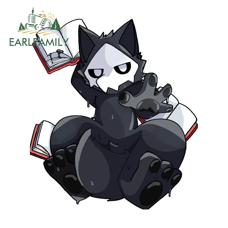 EARLFAMILY 13cm x 11.5cm Furry Puro Cute with Books Car Sticker Motorcycle Waterproof Decal Personality Occlusion Scratch Decor