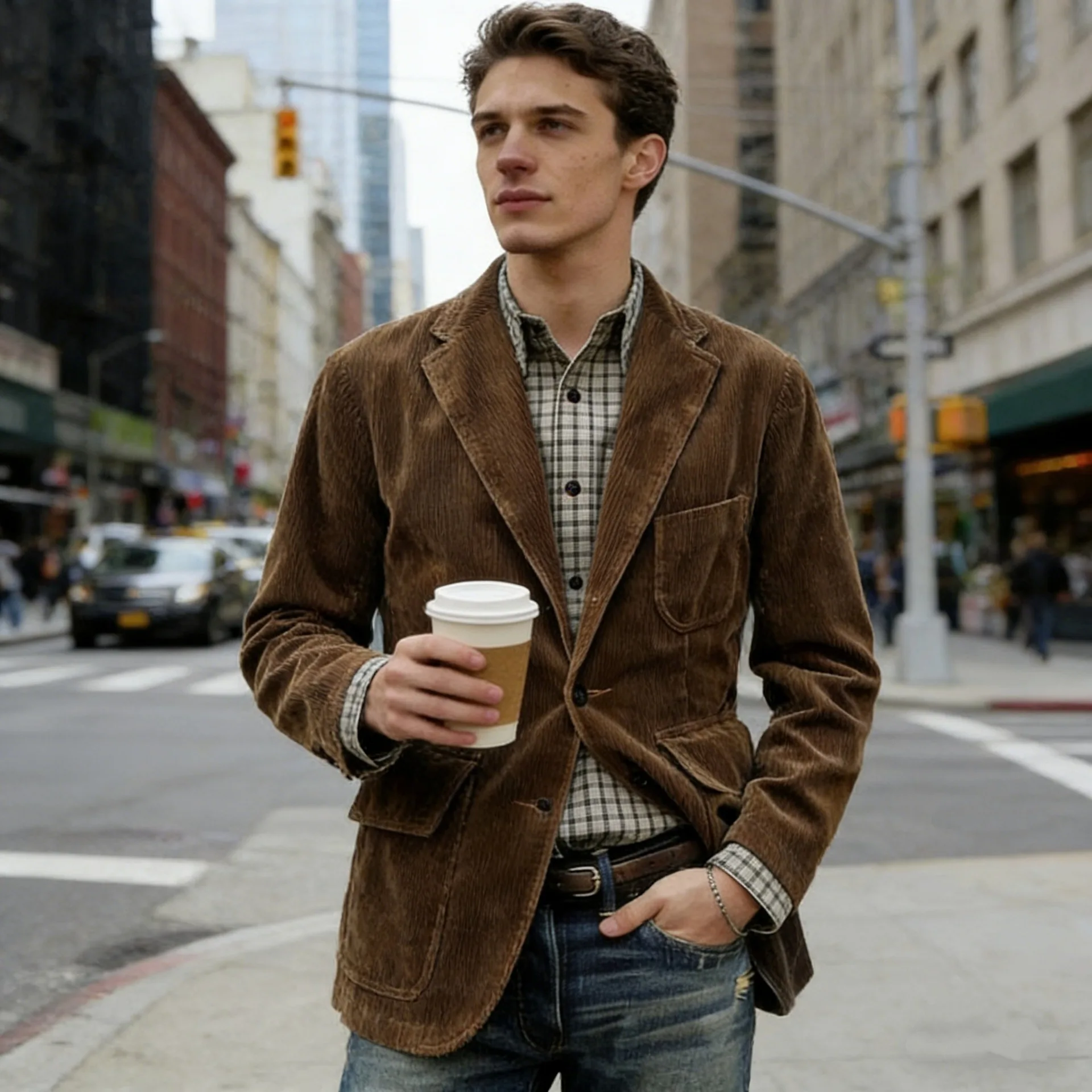 Casual Corduroy Suit Jacket Men's Loose Fit Commute Style Single Button Closure Thin Material Spring Summer Collection