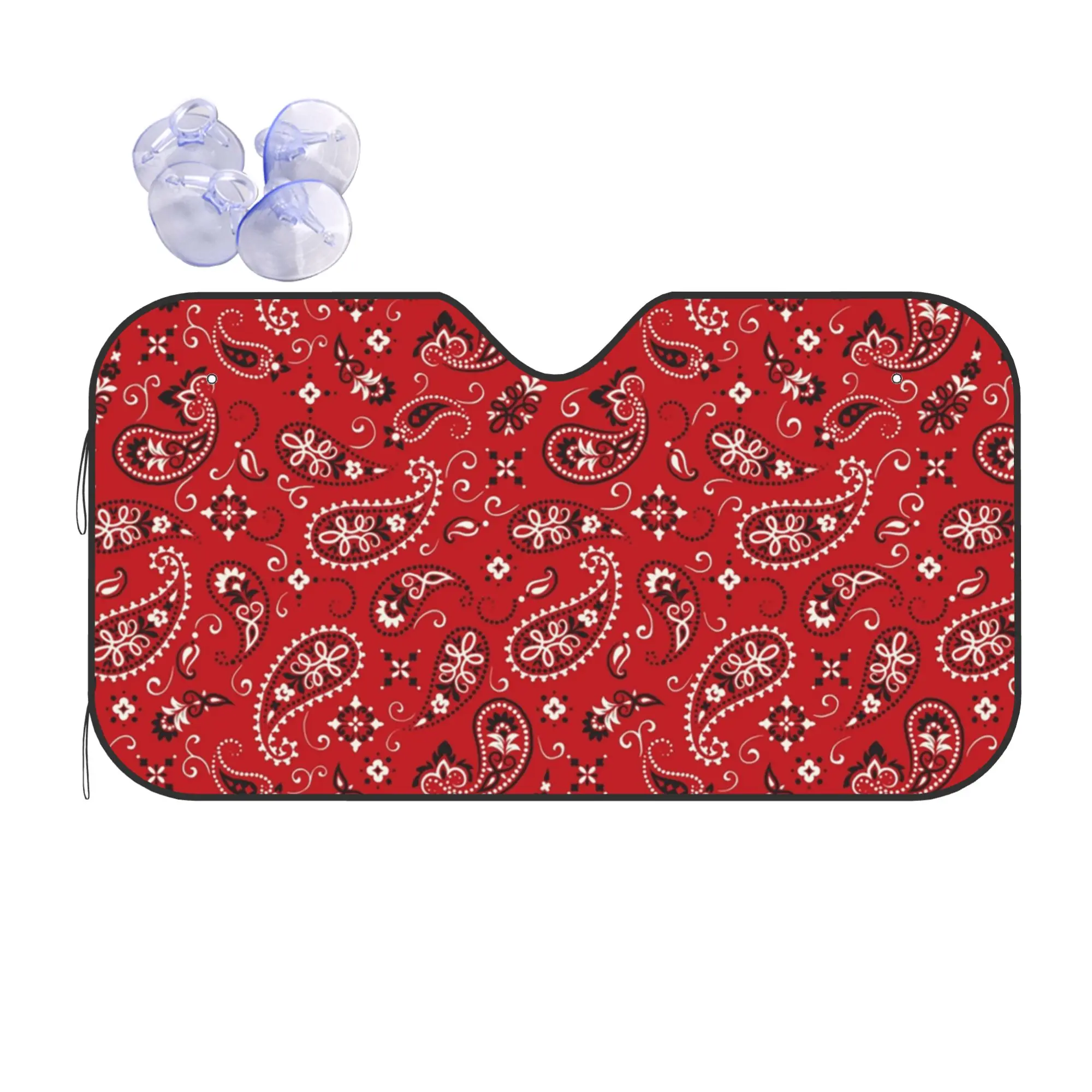 Windshield Sun Shade Car Red Bandana Paisley Solar Reflector Protector Boho Bohemian Visor Screen Cover Vehicle Windscreen
