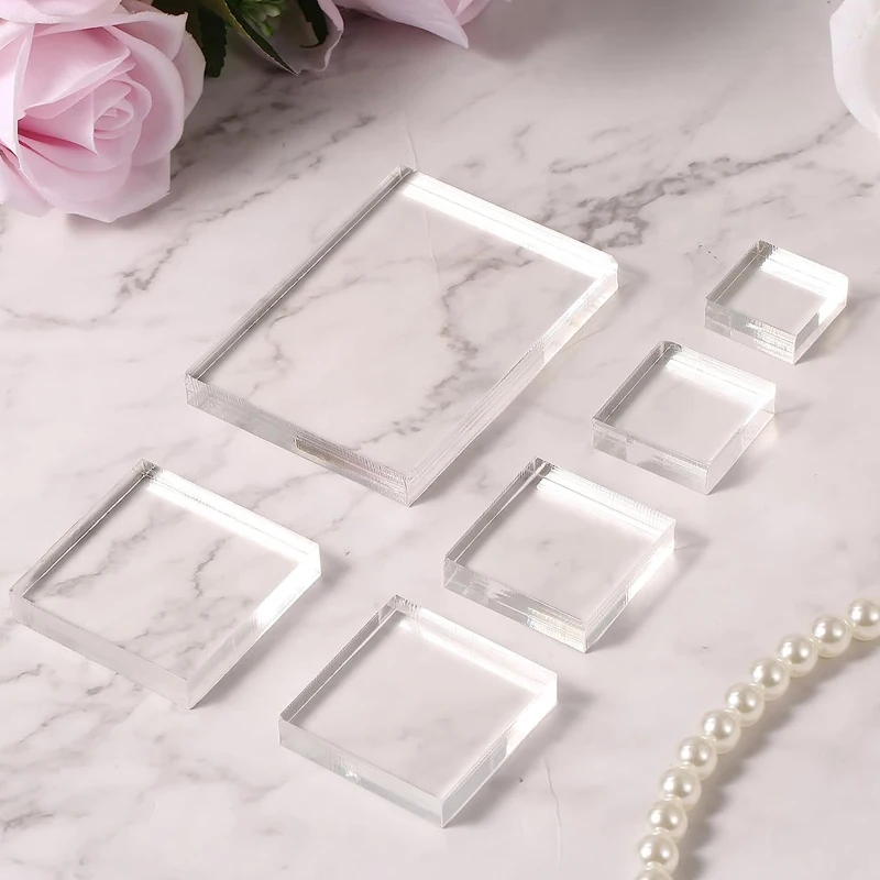 6pcs Acrylic Blocks Clear Stamp Block Tools Flat Lay Photography Props for Wedding Scrapbooking Crafts