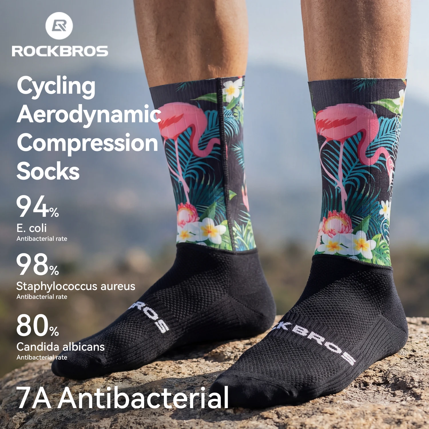 ROCKBROS Cycling Socks Breathable Shock Absorption Cycling Aerodynamic Compression Socks 3D Tailoring High Elastic Cycling Socks