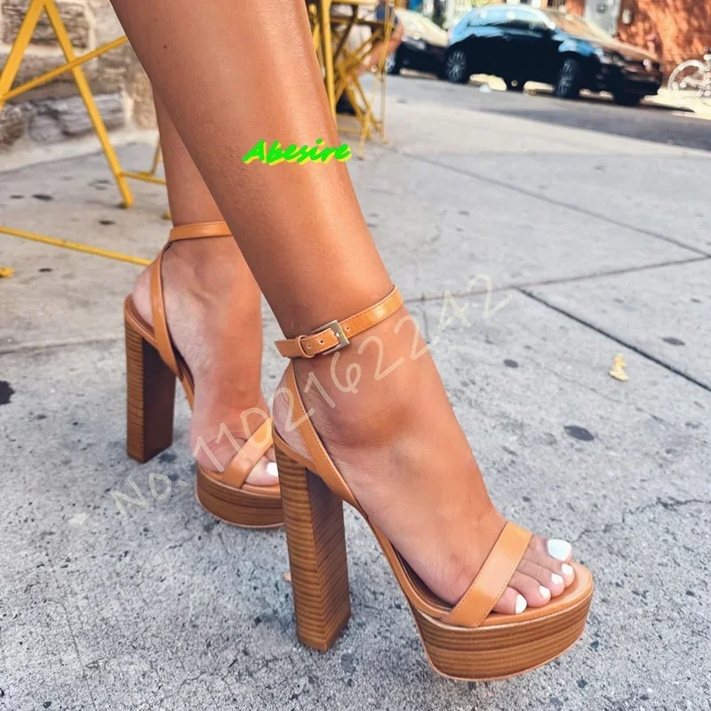 

Summer Retro Water Platform High Heels Gladiator Thick Heel Buckle Strap Dress Sandals Sexy Party Elegant Trendy Women'S Shoes