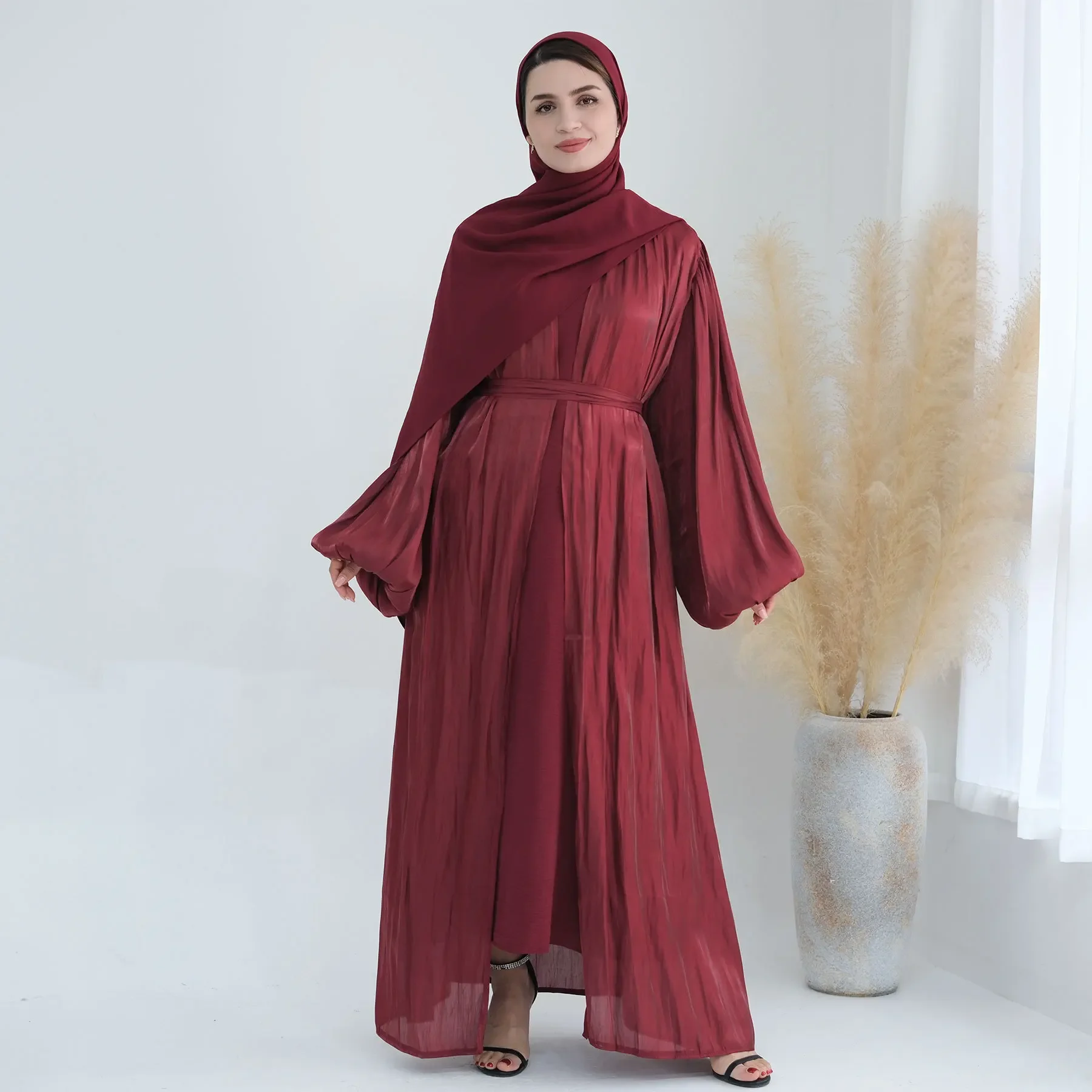 Sukienka muzułmańska damska Kaftan Abaya Dubai Puff Sleeve Cardigan Abayas dla kobiet Femme Caftan Marocain Qatar Islam Clothing Vestidos