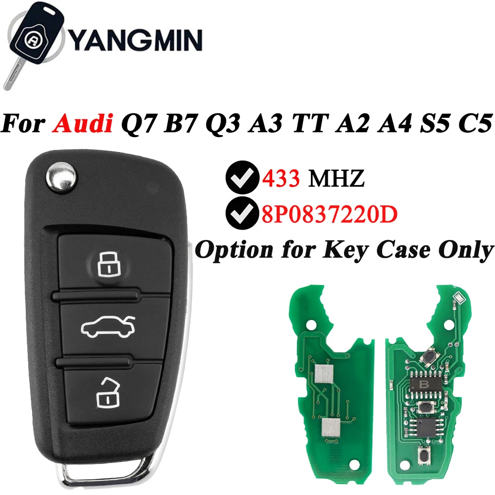 

YANGMIN Remote Car Key For Audi Q7 B7 Q3 A3 TT A2 A8 A6 A6L A4 S5 C5 C6 B6 A4L A5 Q5 S RS S18X0837220 8P0837220D ID48 No Logo