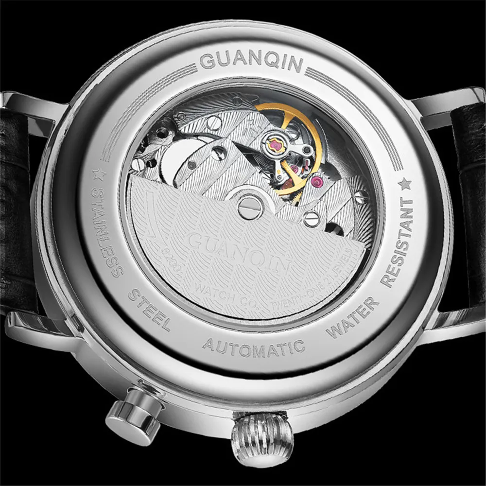 GUANQIN Luminous Leather Mechanical Wrist Watch Sapphire Crystal Military Men Sport Watches Waterproof Automatic Wristwatch Date