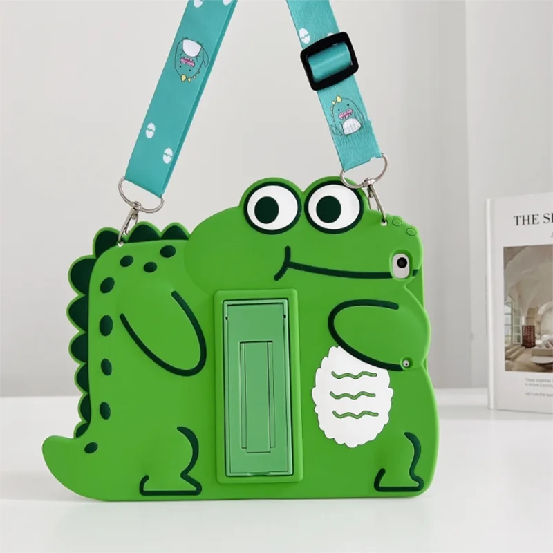 3D Cute Soft Silicon Green Dinosaur Casefor IPad Pro 11 9.7 10.2 10.5 8th  Air 5 IPad Mini 4 Shockproof Stand Cover Tablet Cases