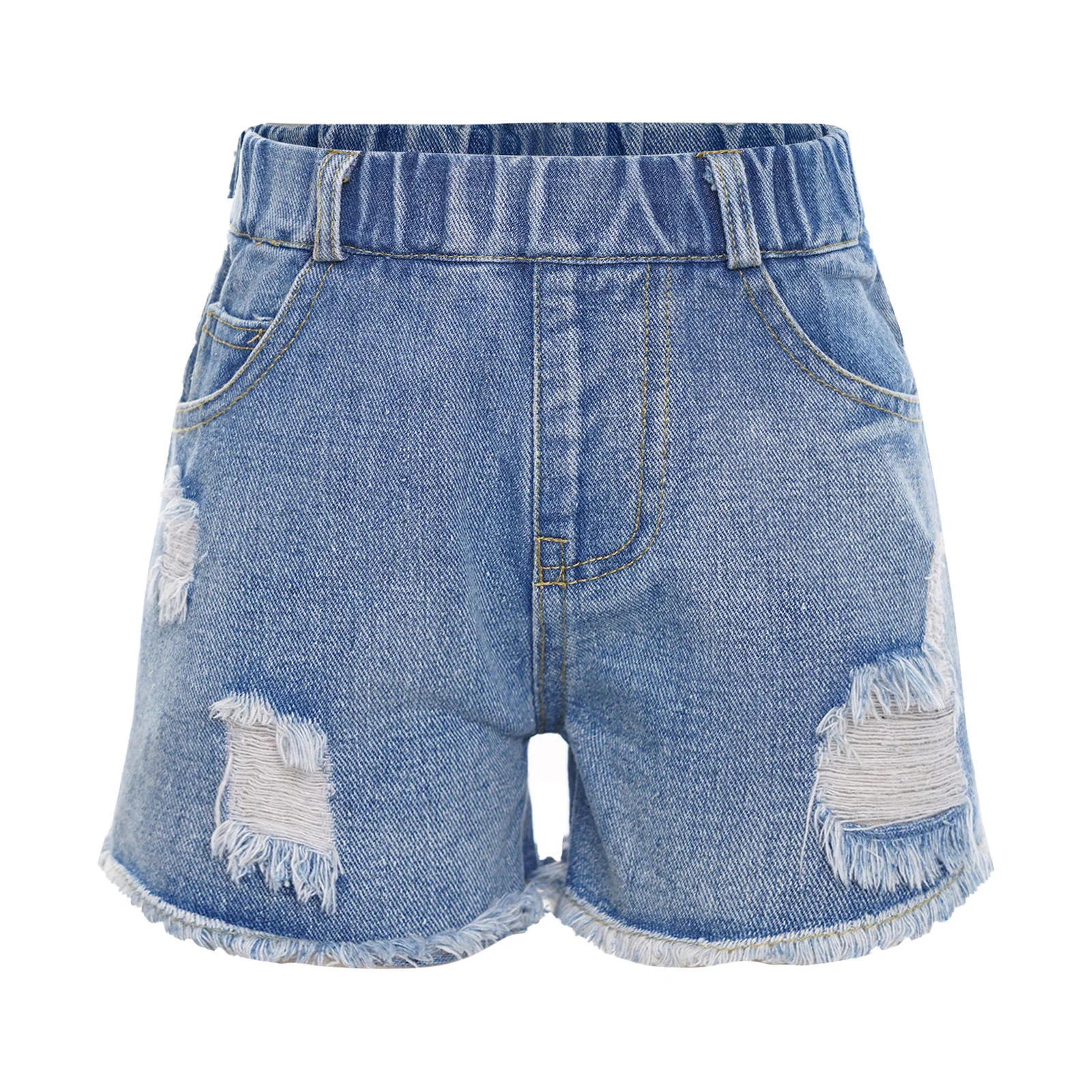 

Kids Girls Shorts Denim Cotton Jeans Pants Summer Elastic Waist Burr Ripped Shorts Children Casual School Versatile Shorts