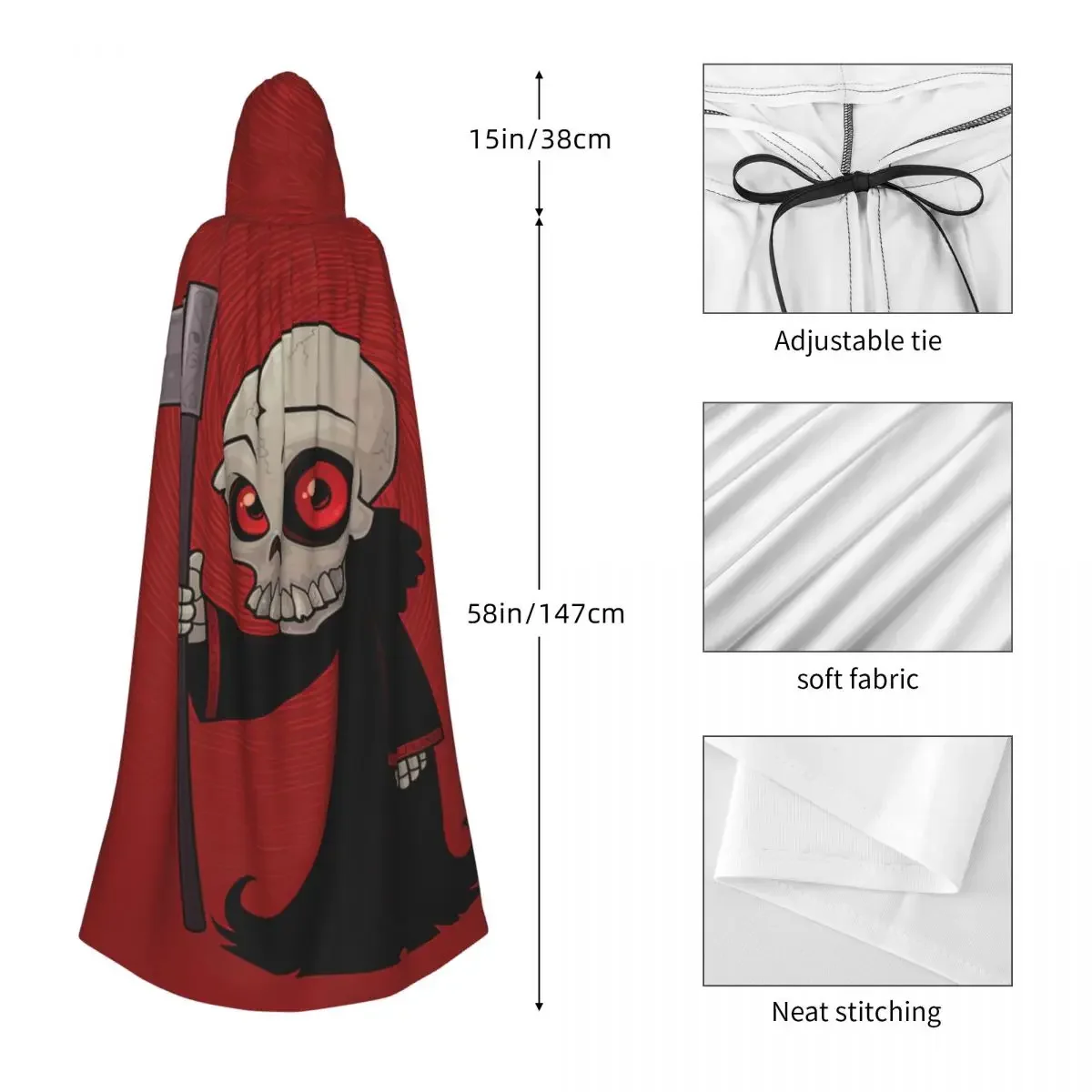 Halloween Little Reaper Hooded Cloak Halloween Party Cosplay Woman Men Adult Long Witchcraft Robe Hood