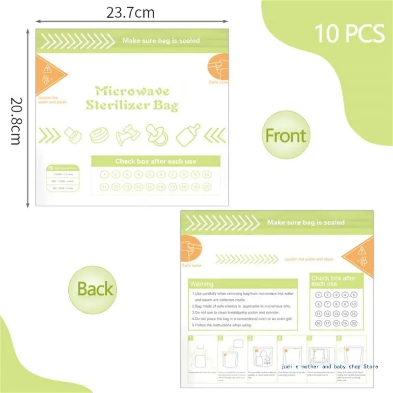67JC Universelle Mikrowellen-Sterilisatorbeutel, Packung mit 10 Stück, Mikrowellen-Desinfektionsbeutel für Babyflaschen,