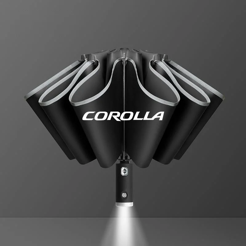 For Toyota Corolla Fully Automatic Folding Umbrella With LED Light Customizable Logo Umbrella Windproof With Reflective Strips