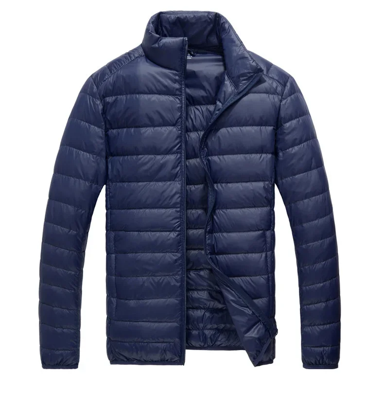 Schinteon Men Ultralight White Duck Down Jacket Thin Stand Collar Solid Color Simple Autumn Outwear