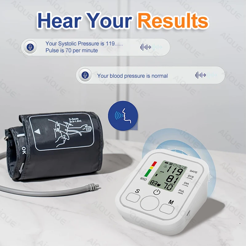 Automatic Digital ARM Blood Pressure Monitor Sphygmomanometer Tonometer Tensiometer Heart Rate Pulse Meter BP Monitor Voice