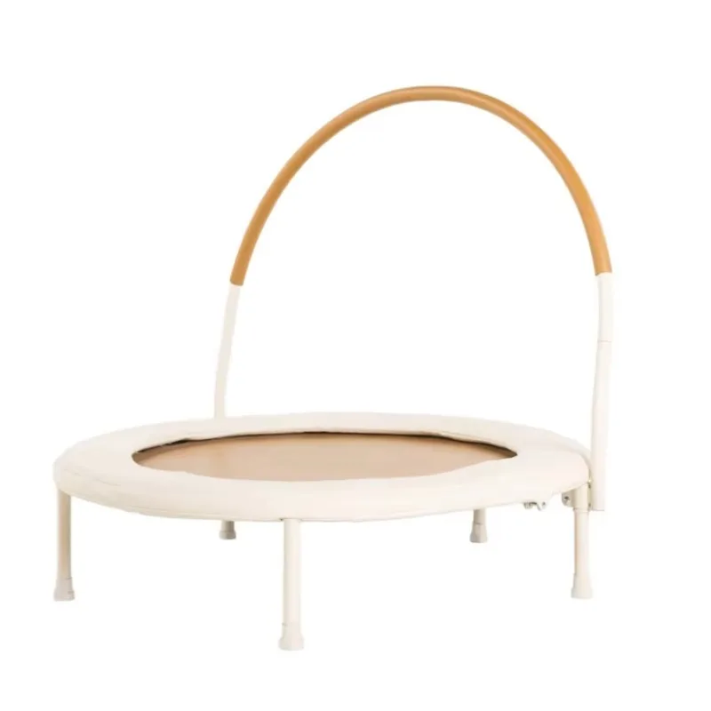 

36-Inch Apricot Gray Kids Trampoline Adjustable Handlebar Non-Slip Mat For Home Indoor Play Physical Activity Toddlers Young Kid