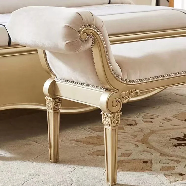 French solid wood bed stool bedroom living room carved bench shoe changing stool