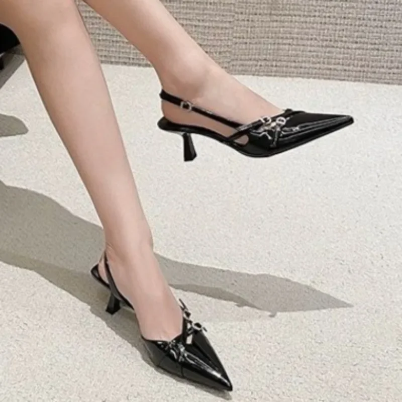 Women's French Pointed Toe Mary Jane Shoes Retro High Heels 2024 Summer Closed Toe Party Banquet Elegant Dress Women Pumps