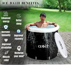 Large Ice Bath Tub with Cover for Recovery Cold Plunge Tub Portable Bathtub Athletes Cold Water Therapy Tub Outdoor