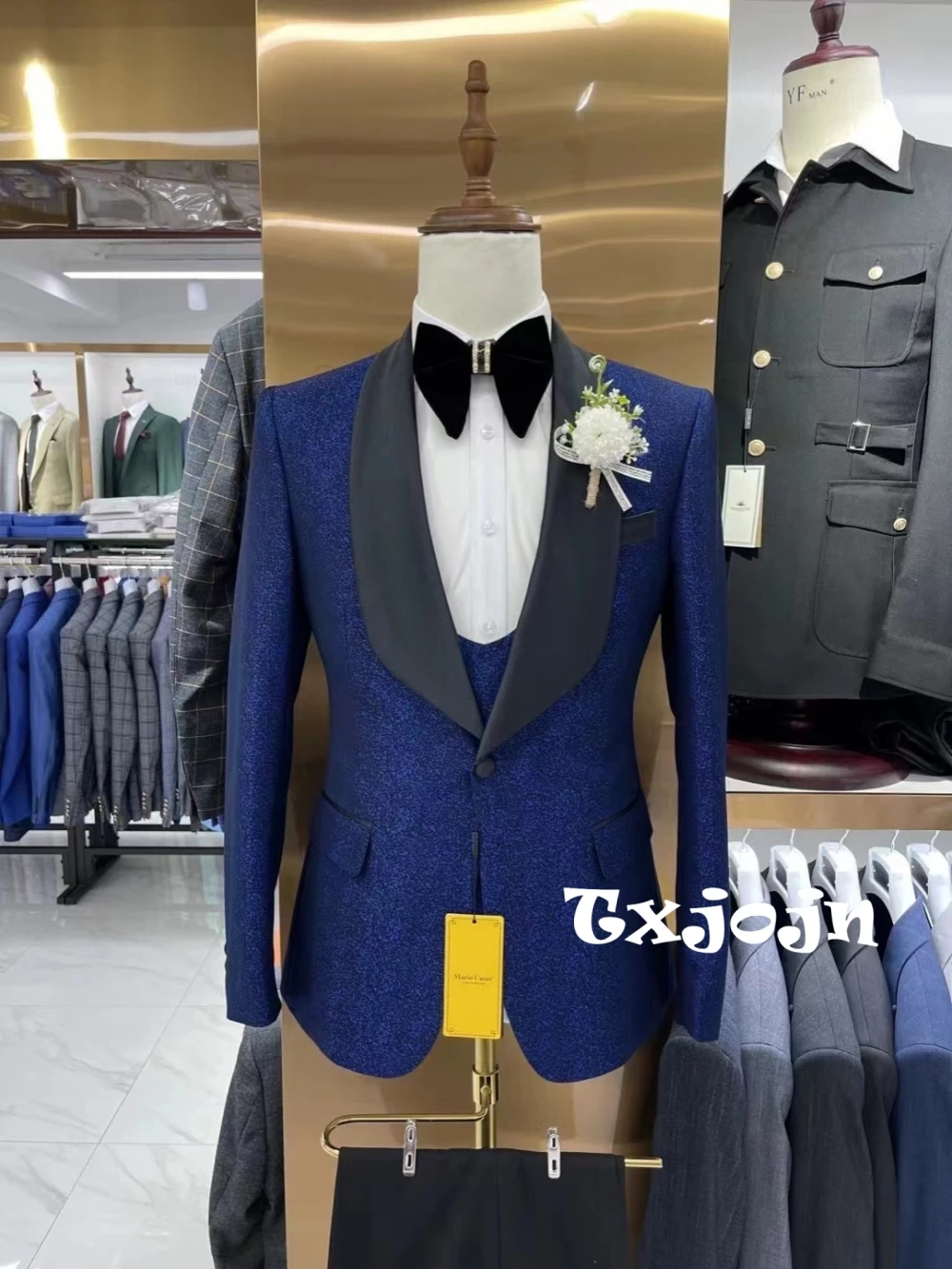 

Txjojn New Arrival Jacquard Men's Tuxedo Business Party Mature Handsome Shawl Lapel Suits 3 Pieces For Men Wedding Guest Clothes