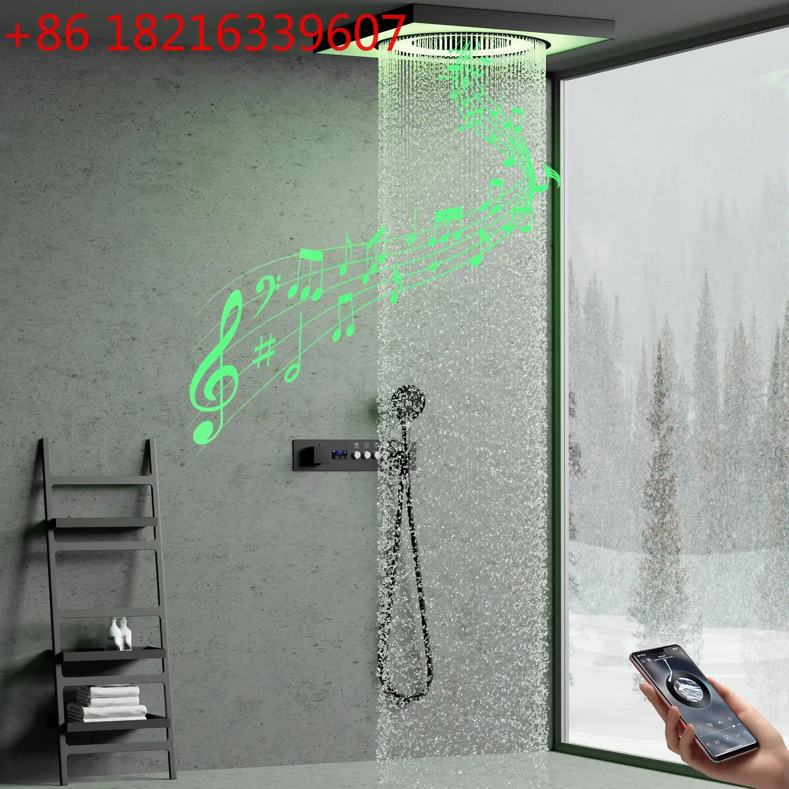 High-end embedded concealed constant temperature digital display ceiling shower wall LED music