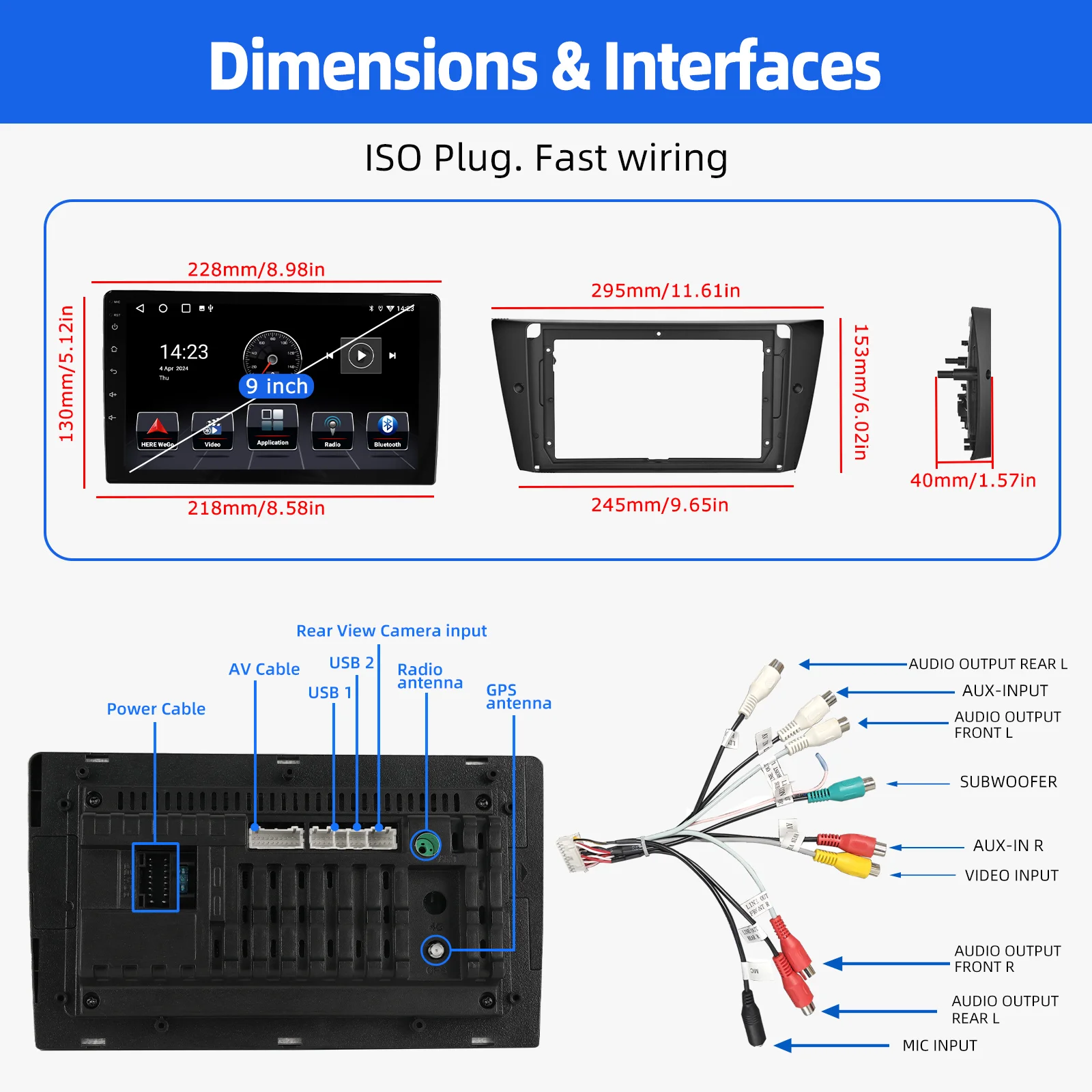 64G Android14 CarPlay For BMW 3 Series E90 E91 E92 E93 2005-2013 9" Car Stereo GPS Navi WiFi Bluetooth FM Radio IPS Touch Screen